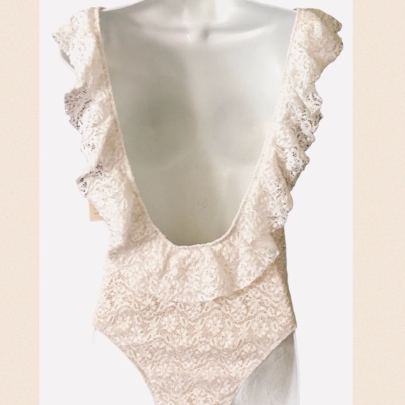 NIGHTCAP x Free People Hanalei M 8/10 Ivory Lace Ruffled 1-Piece Maillot Swim - Picture 4 of 7